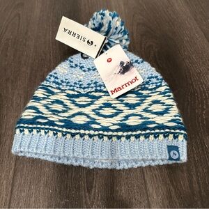 NWT Marmot Knit Beanie - Blue and Cream,one size,winter,warm,ski,snow,Nordic